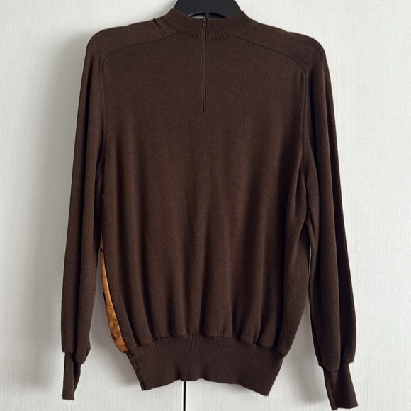 Hermes Paris Vintage 100% Silk Scarf Panel Sweater Feathers Print Mock Neck EU38 - Picture 2 of 11